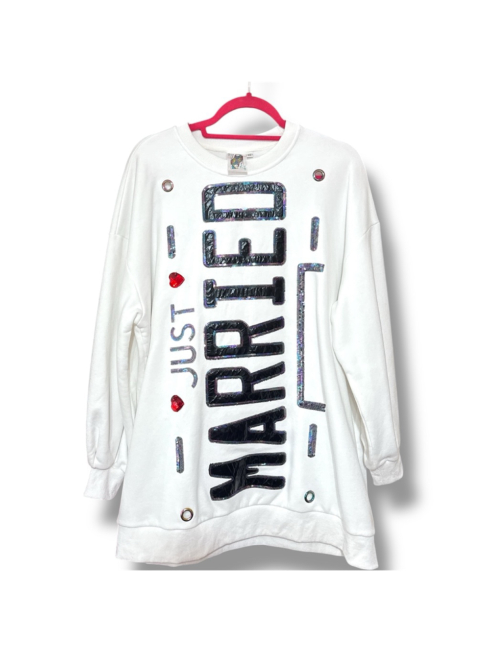 Queen of Sparkles Sweatshirt Dress XS White Just Married